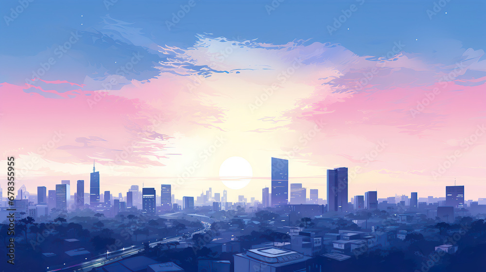 Fototapeta premium City Skyline at Sunset. Generative Ai