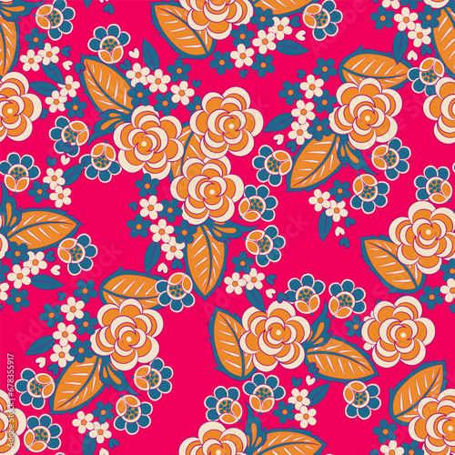Seamless pattern with roses flowers. Vector Floral Illustration in textile style