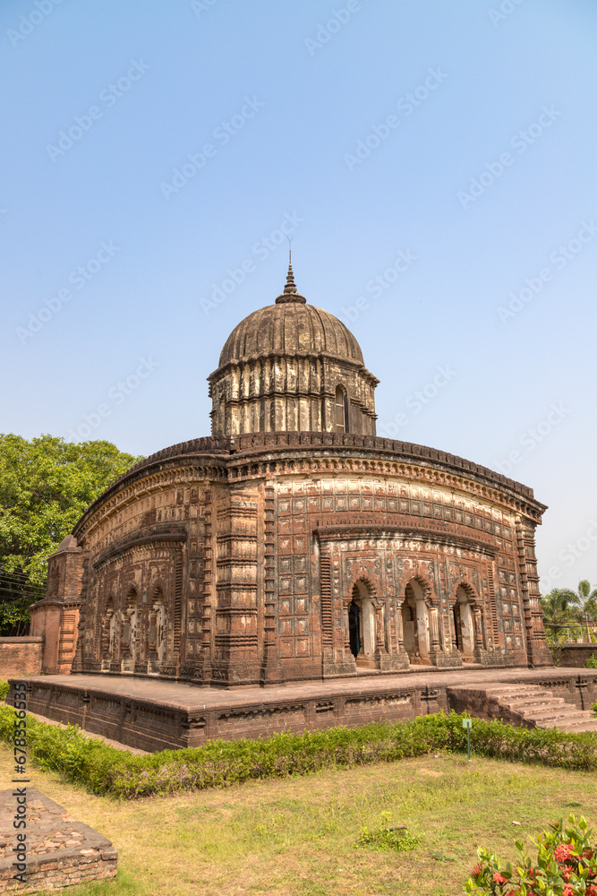 Ornately carved terracotta Hindu temple constructed in the 17th century Radhashyam mandir at bishnupur,west bengal India.