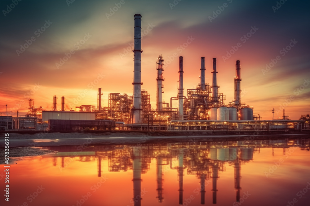Oil refinery plant. Gas Processing Plant. Pipes of natural gas factory. Oil crude and gas refineries. Oil refining and Petrochemical. Reduced fuel. Ai Generated Illustration. Oil refinery plant. Gas Processing Plant. Pipes of natural gas factory. Oil crude and gas refineries. Oil refining and Petrochemical. Reduced fuel. Ai Generated Illustration.