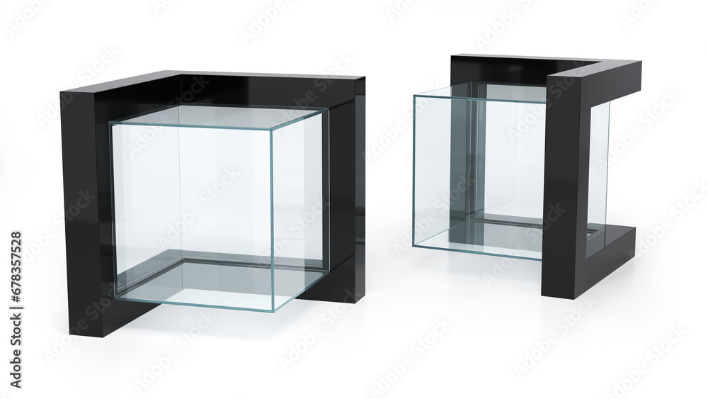 Glass tabletop showcase for point of sale display. 3d illustration Glass tabletop showcase for point of sale display. 3d illustration