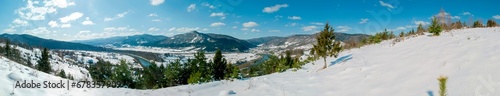 beautiful winter panorama in the mountains on a sunny day