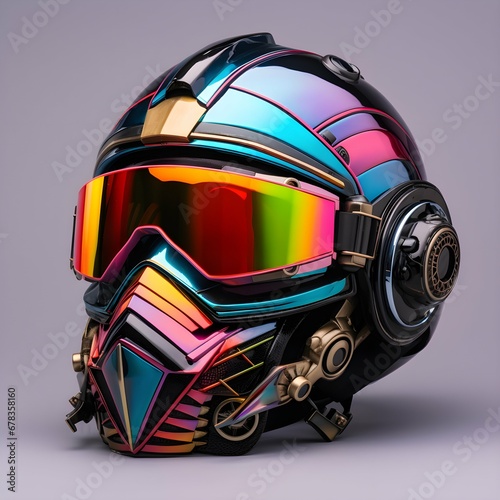 Colorful helmet with white background setting on white table