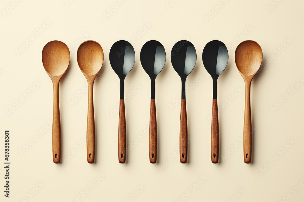 A simplistic modern kitchen utensil set isolated on a gradient background A simplistic modern kitchen utensil set isolated on a gradient background