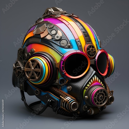 Colorful helmet with black background setting on table