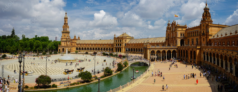 Plaza de España panoramic view, Seville, Andalucia, Spain