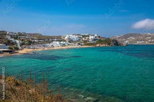 Seascape Exposure of Mykonos, showing the beautiful green water of this magnificent Greek island