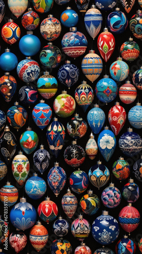Colorful Christmas ornaments on a market stall in Istanbul, Turkey.