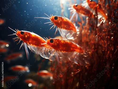 A group of small fish swimming in a pond. Generative AI. © Natalia
