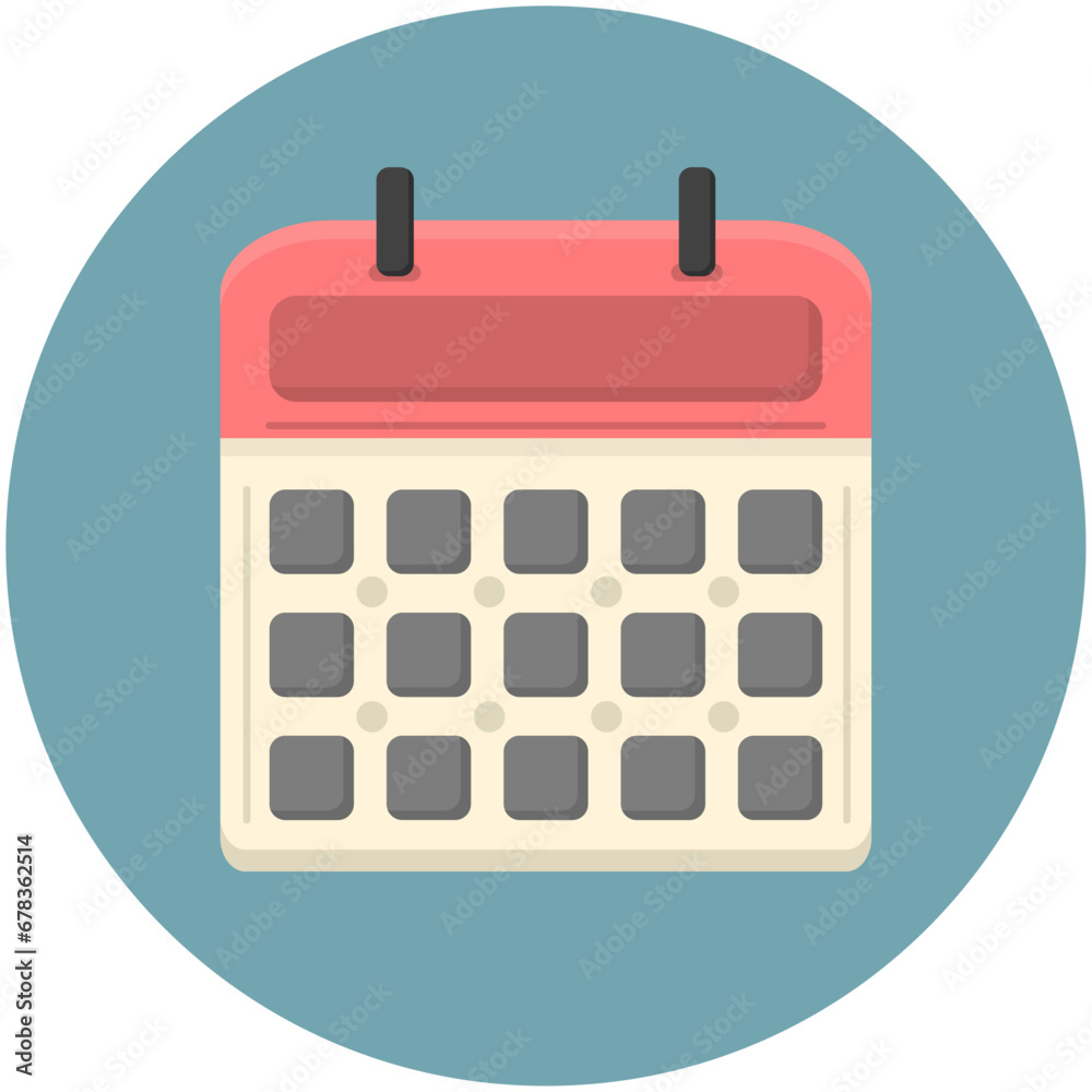 Vector calendar in cartoon, flat style on a round blue background. Vector calendar in cartoon, flat style on a round blue background.