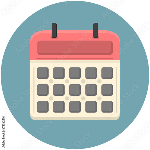 Vector calendar in cartoon, flat style on a round blue background.