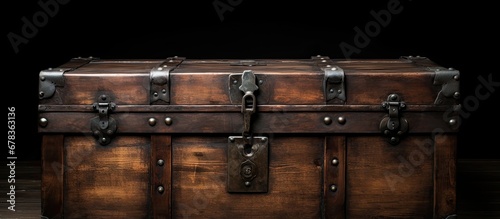 The vintage wooden chest had a rich texture showcasing its retro charm The old iron padlock added a sense of security to the piece of furniture completing the nostalgic look