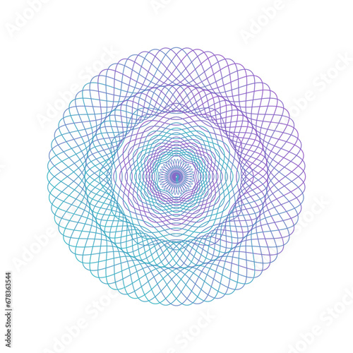 Round Watermark rosette. Guilloche circle element. Digital watermark for Security Papers for protective layer for certificate, voucher, banknote, play money, currency, note, check, ticket, Vector