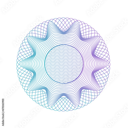 Guilloche round Pattern Rosette for Banknotes, Certificate, Play Money or Other Security Papers. Linear Vector Illustration