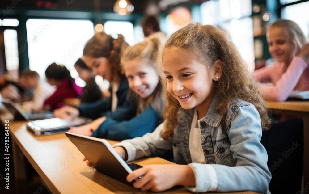 Little kids being used computer or tablet