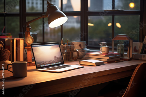 Office space with computer. Desk. Corporate office. photo