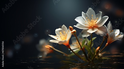 A bunch of white flowers on a black background