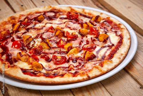 tasty pizza on the wooden board