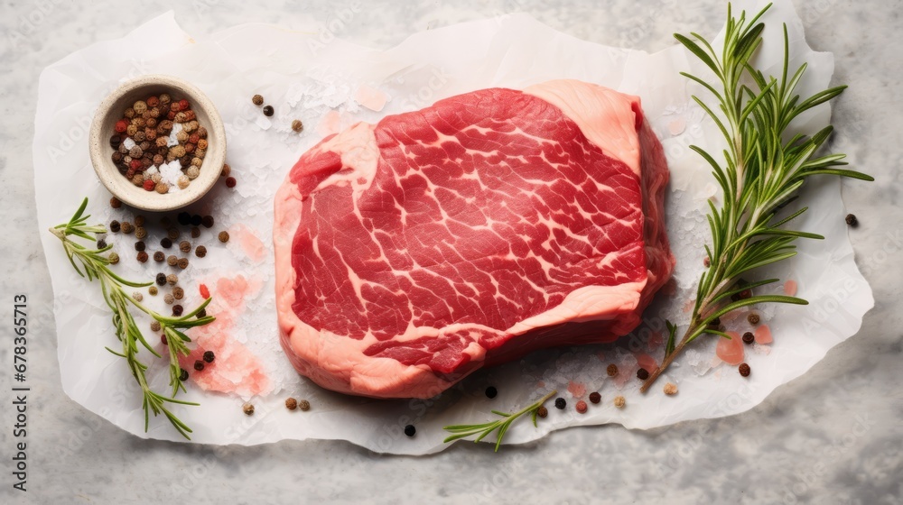 A piece of steak on a piece of wax paper A piece of steak on a piece of wax paper
