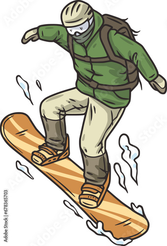 Winter seasonal sports, skiing and snowboarding. Off-piste freeride by person with skis and snowboard and splitboard. Extreme cold season sports, outdoor activities