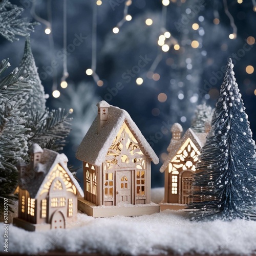 christmas tree and house, christmas tree and lights, Christmas holiday background, Christmas, winter, new year