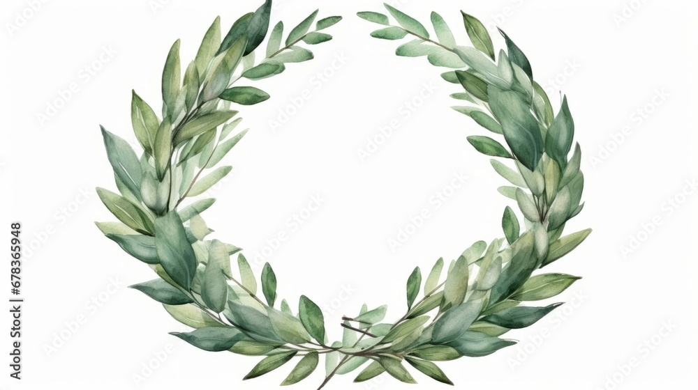 A watercolor painting of a wreath of leaves on white background A watercolor painting of a wreath of leaves on white background