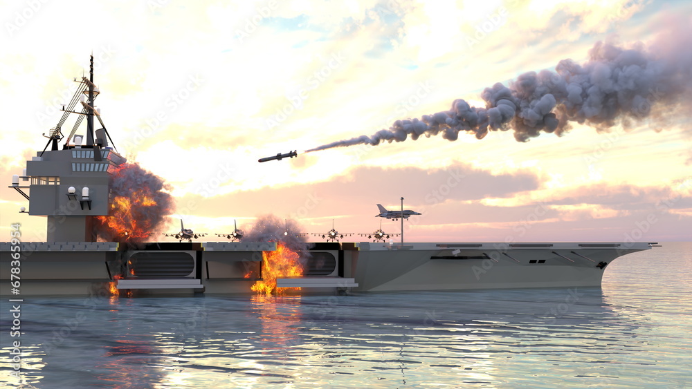 Naklejka premium 航空母艦 3DCG レンダリング