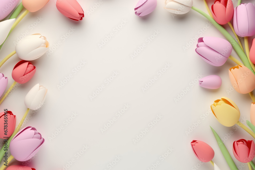 Top view of paper tulips border frame