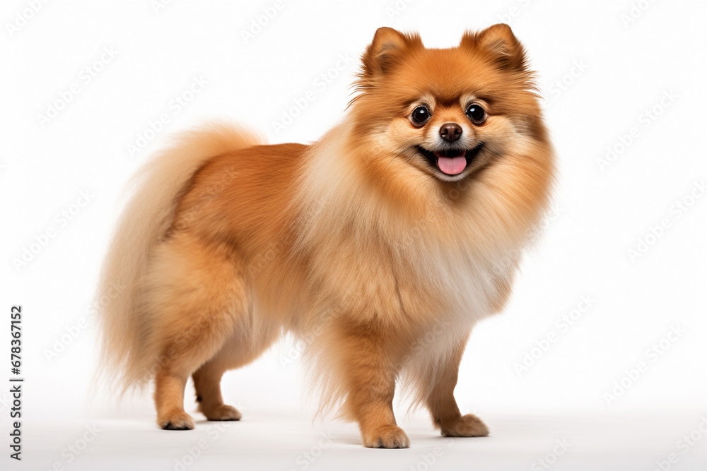 photo with white background of a Pomeranian breed dog
