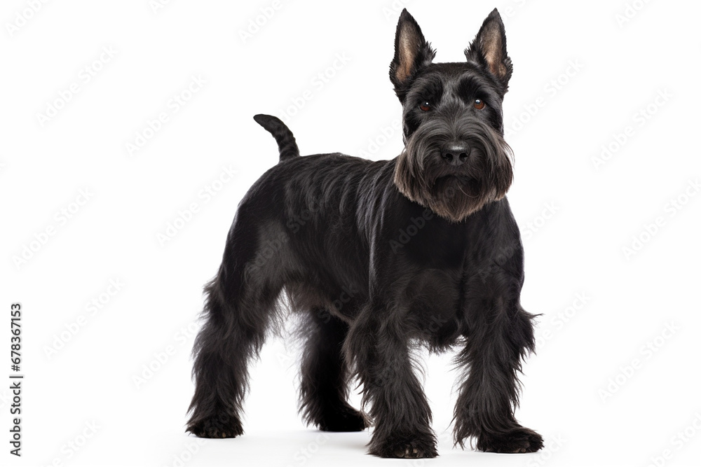 photo with white background of a Scottish terrier breed dog