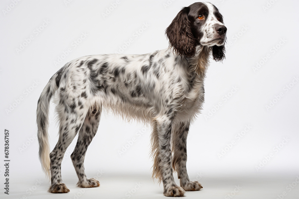 photo with white background of a setter breed dog