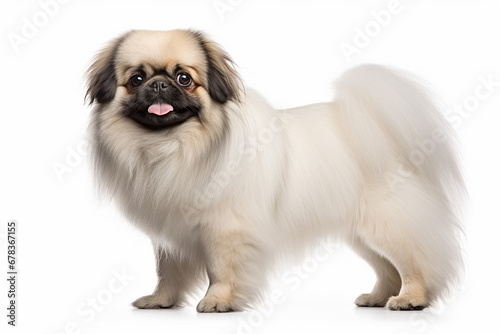 photo with white background of a Pekingese breed dog photo