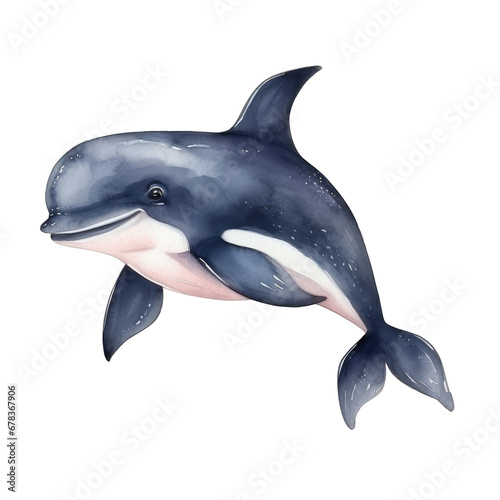 Watercolor Cute Whale. Whale Clipart. Watercolor Sea Animal Illustration.