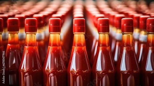 Close-up of a variety of ketchup bottles in a supermarket aisle. A vibrant display of culinary essentials for your food industry projects.