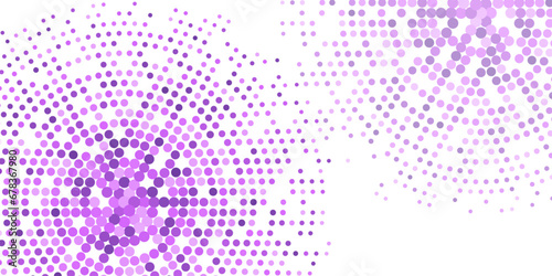 Business vector abstract purple background frame of dots. Circular energy ornament of mosaic curb. Pattern of particle flux dots, particles, molecules. Banner for presentations, technology, medicine