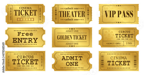 Vector set of golden ticket template. Invite ticket .Vector illustration.