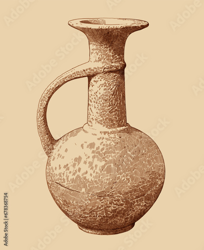 Vintage, hand drawn, engrave, ancient terracotta jug illustration. photo