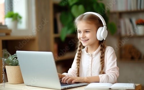 Little girl using laptop at...