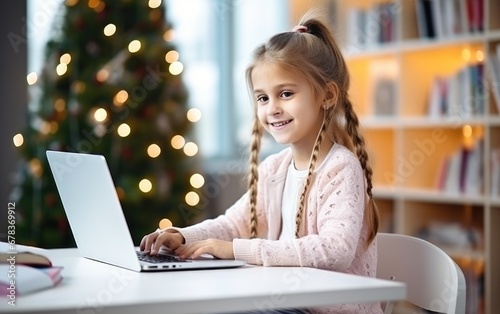 Little girl using laptop at...
