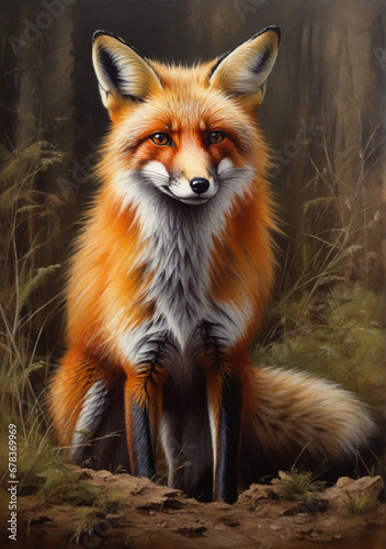 Artistic portrait of a red fox in the forest