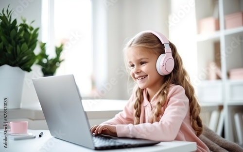 Little girl using laptop at...
