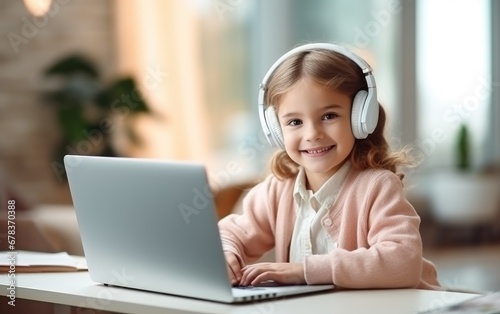 Little girl using laptop at...