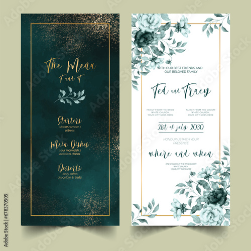 elegant green floral watercolor wedding stationery