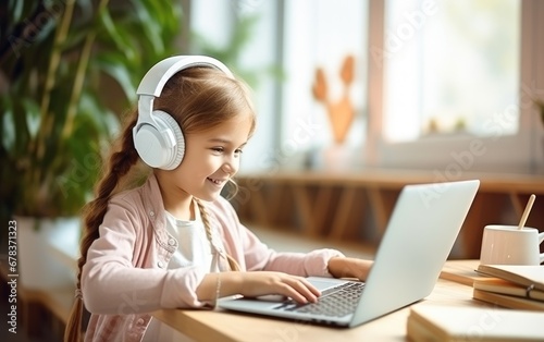 Little girl using laptop at...
