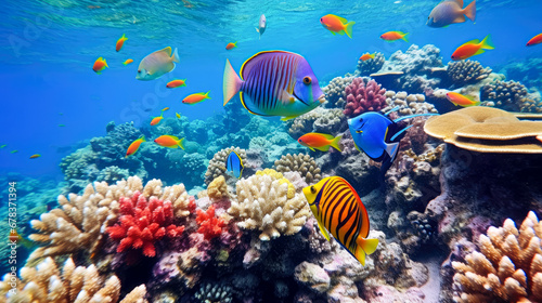 Coral and fish in Sea.