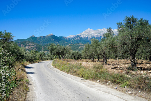 Scenic Road leads to beautiful Taygetos mountain range. Prophet Elias is the highest mountain on the Peloponnes in Greece