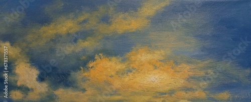 Oil paintings landscape, blue sky and clouds