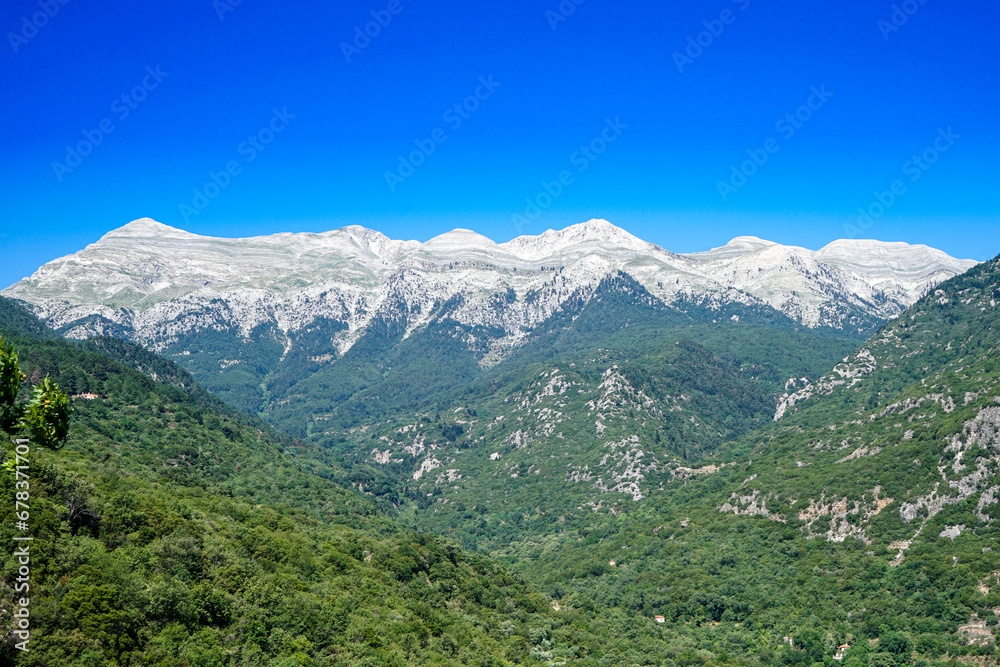 Taygetos mountain range at Peloponnes in Greece. Prophet Elias the highest mountain on the Peloponnes
