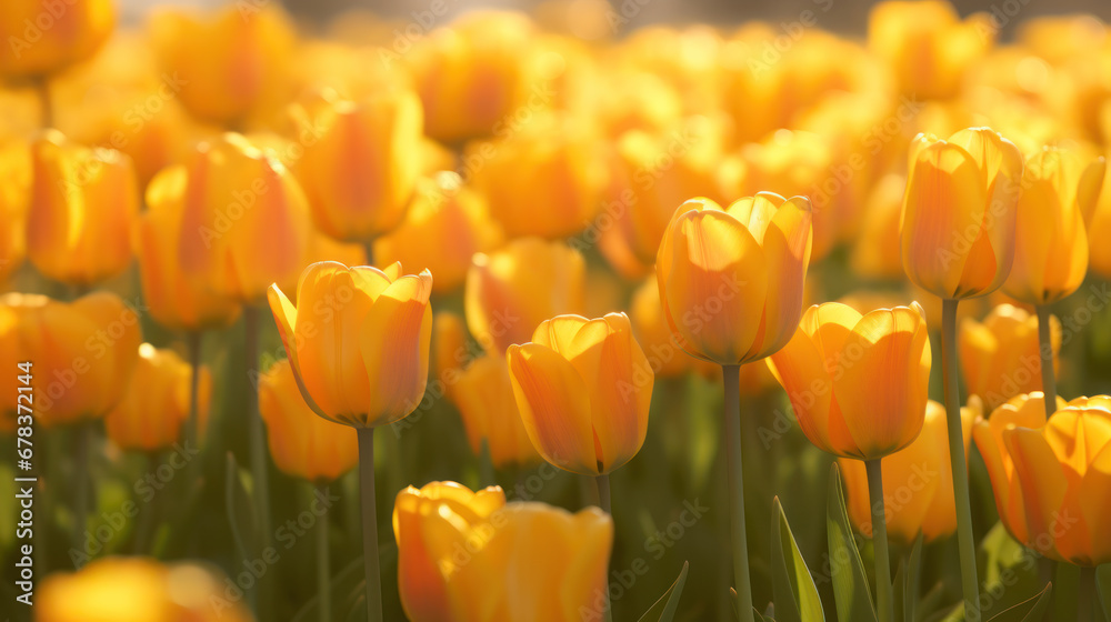 Obraz premium Glowing Tulip Field at Sunrise