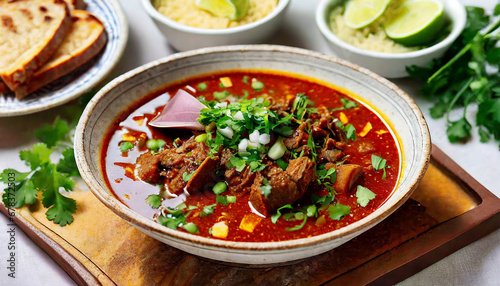 Birria in a rich, flavorful broth. Mexican Food